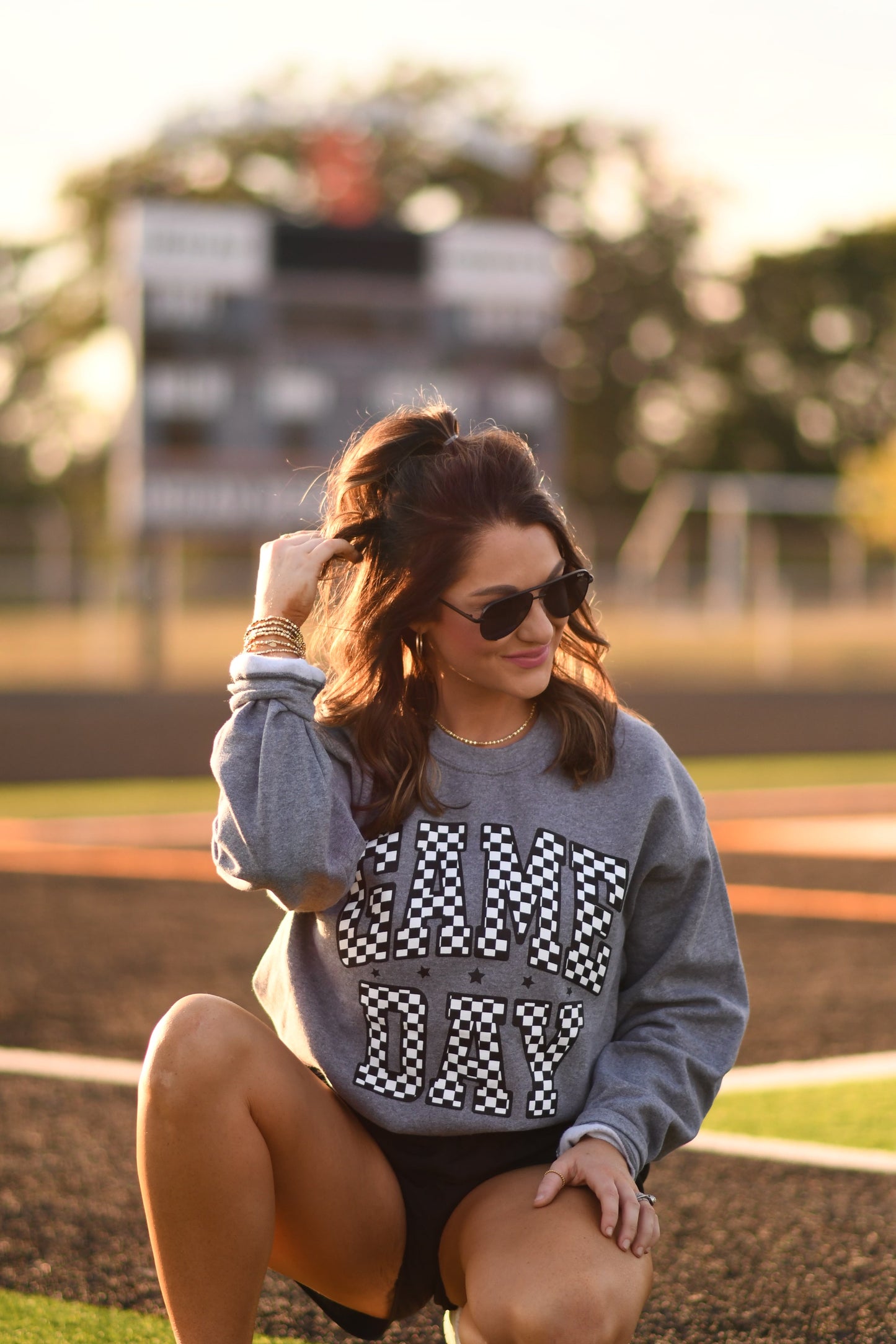 Gray Checkered Game Day Sweatshirt