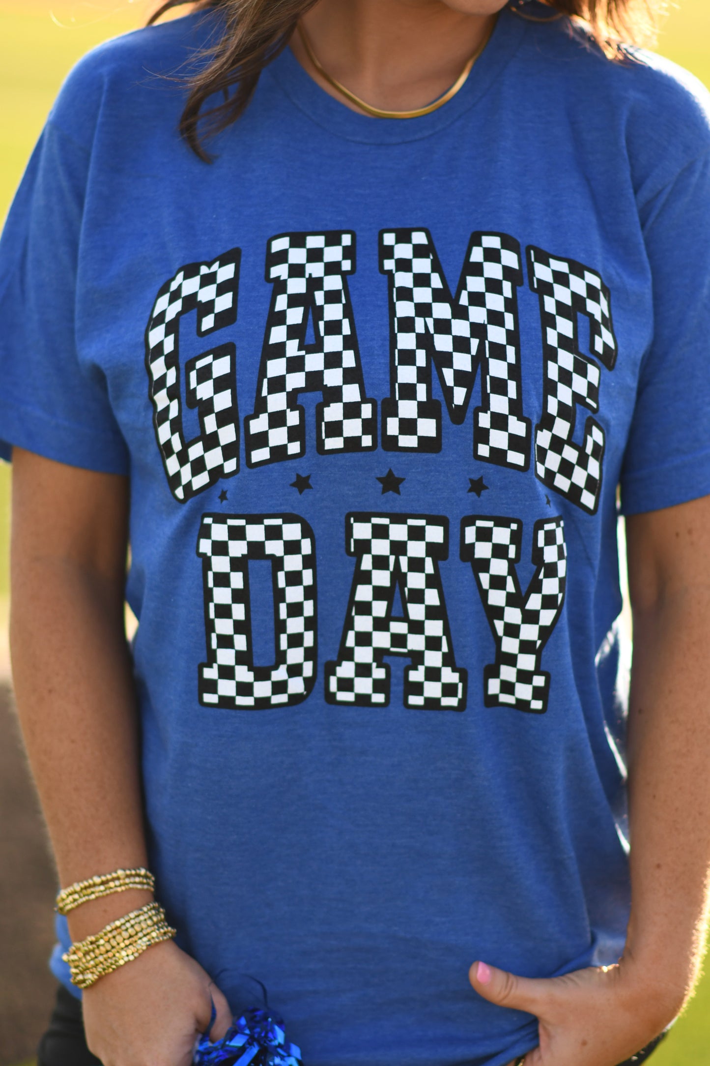 Royal Blue Checkered Game Day Tee