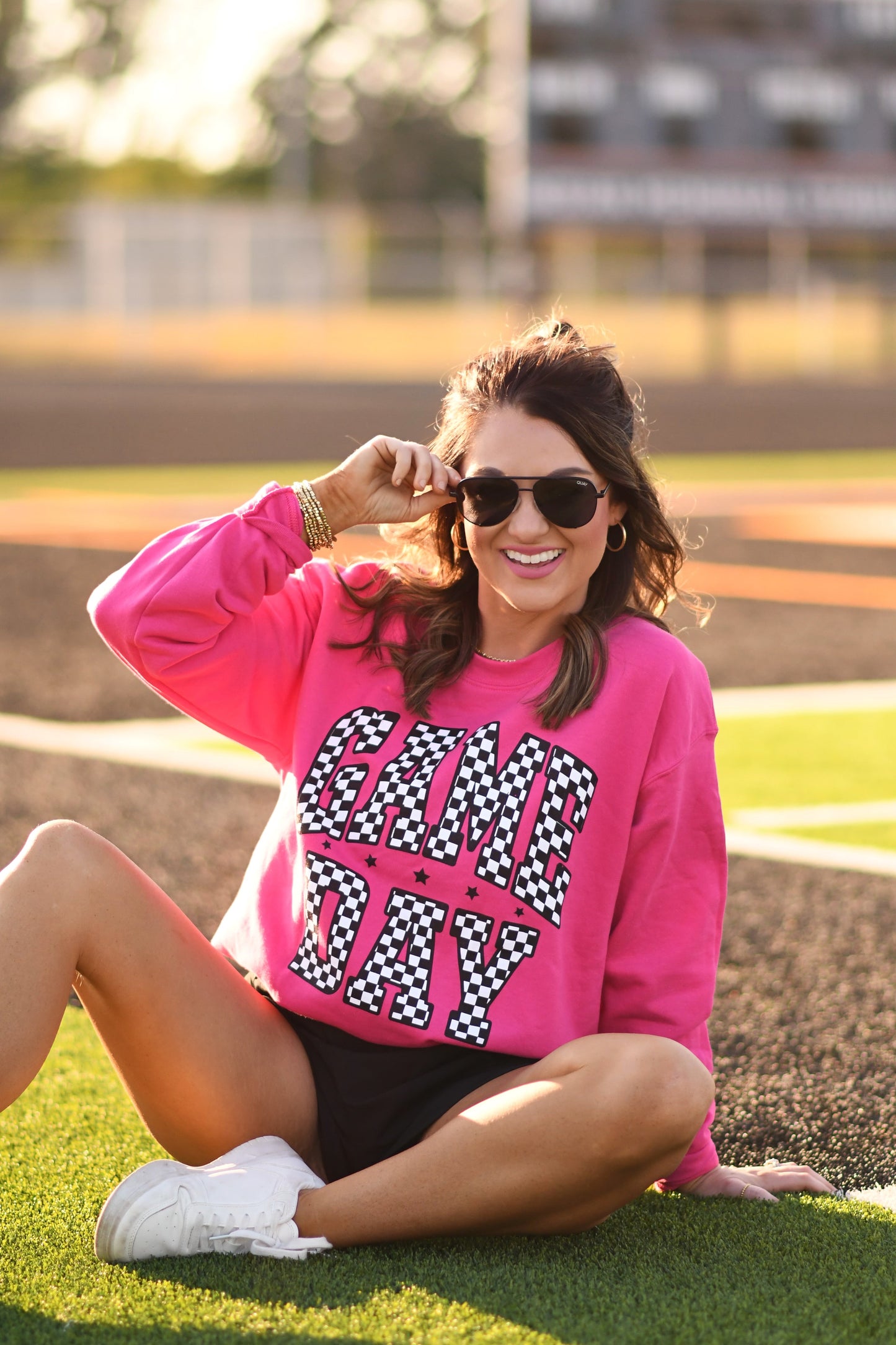 Hot Pink Checkered Game Day Sweatshirt