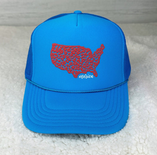 Leopard United States PUFF Blue Foam Trucker Hat