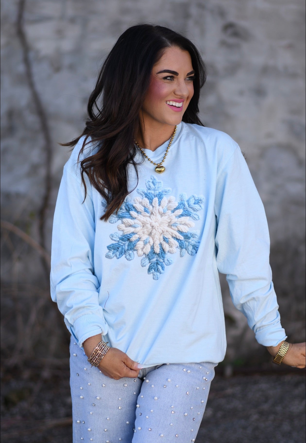 Faux Crochet Snowflake Long Sleeve Tee