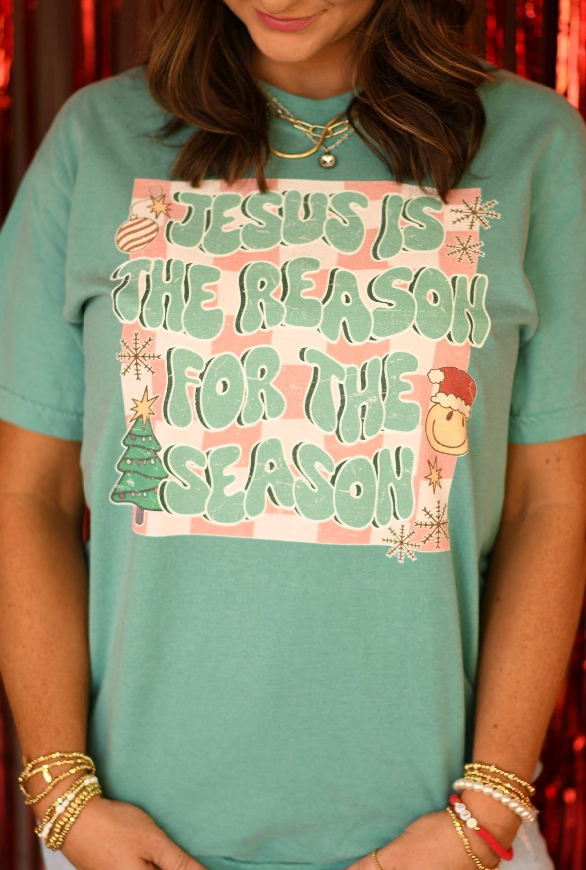 Jesus Is The Reason For The Season Checkered Retro Tee/Long Sleeve