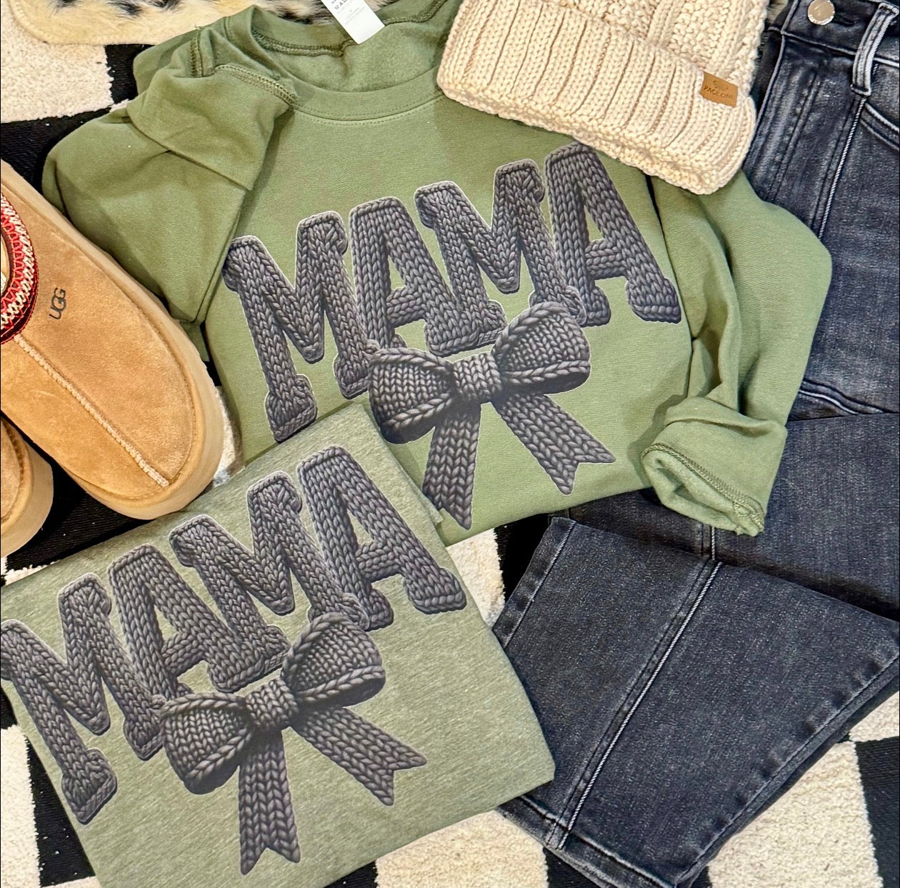 Mama Faux Yarn Bow Tee/Sweatshirt