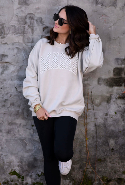 Neutral Checkered MAMA Tee/Sweatshirt