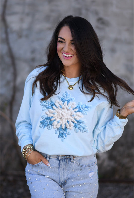 Faux Crochet Snowflake Long Sleeve Tee