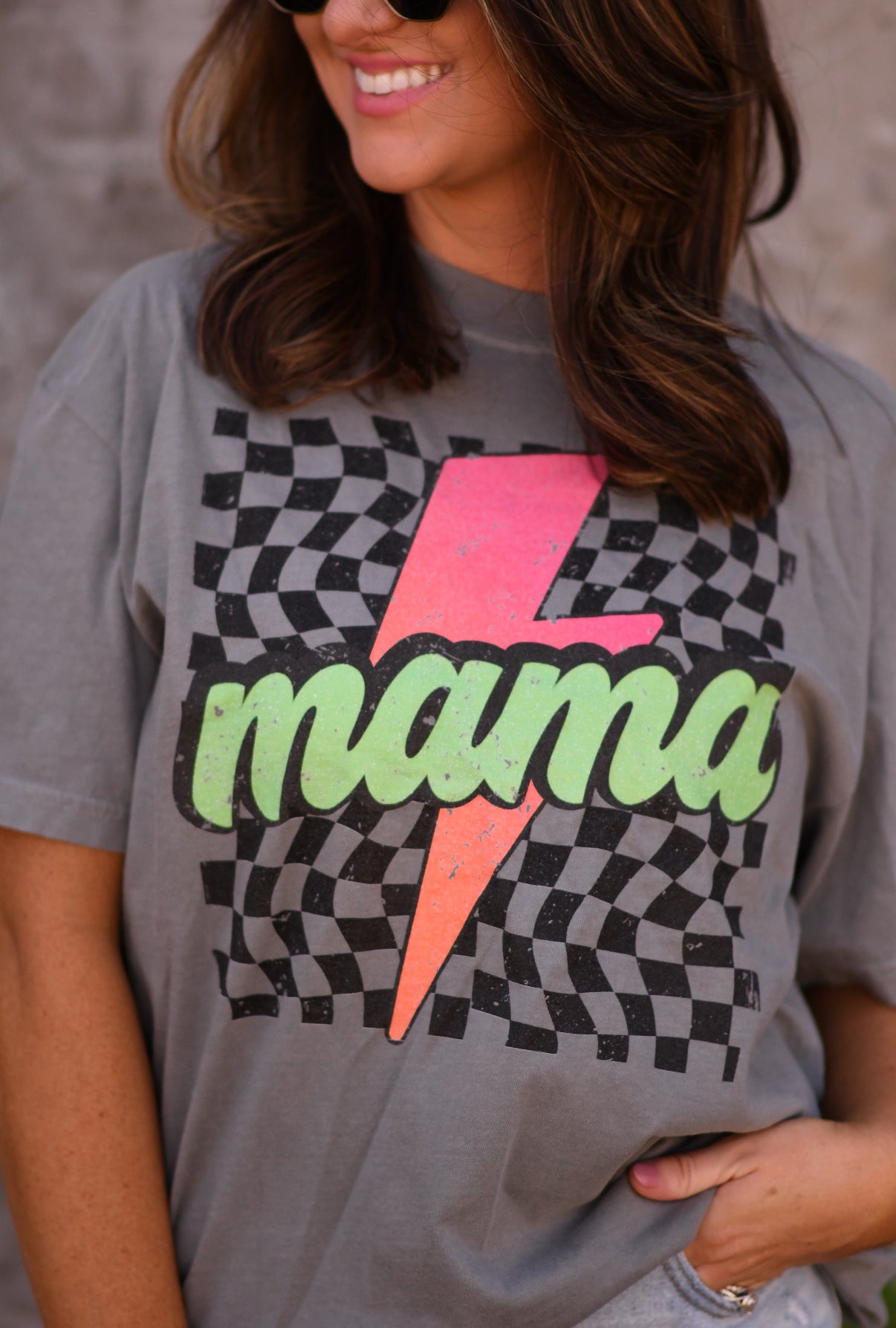 Mama Checkered Lightning Bolt Tee