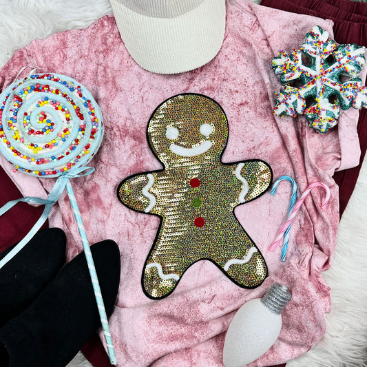 Sequin Gingerbread Man Clay Pigment Dyed Tee