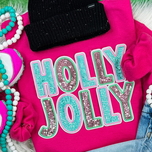 Holly Jolly Sequin Patch Heliconia Sweatshirt