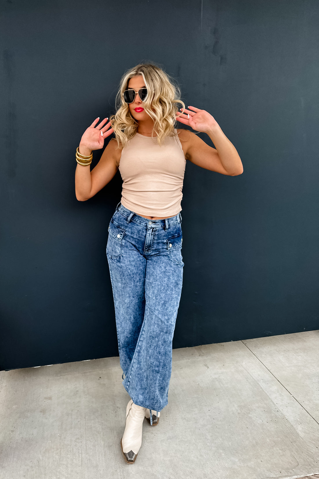 PREORDER- CHARLIE CINCH HEM WIDE LEG JEANS