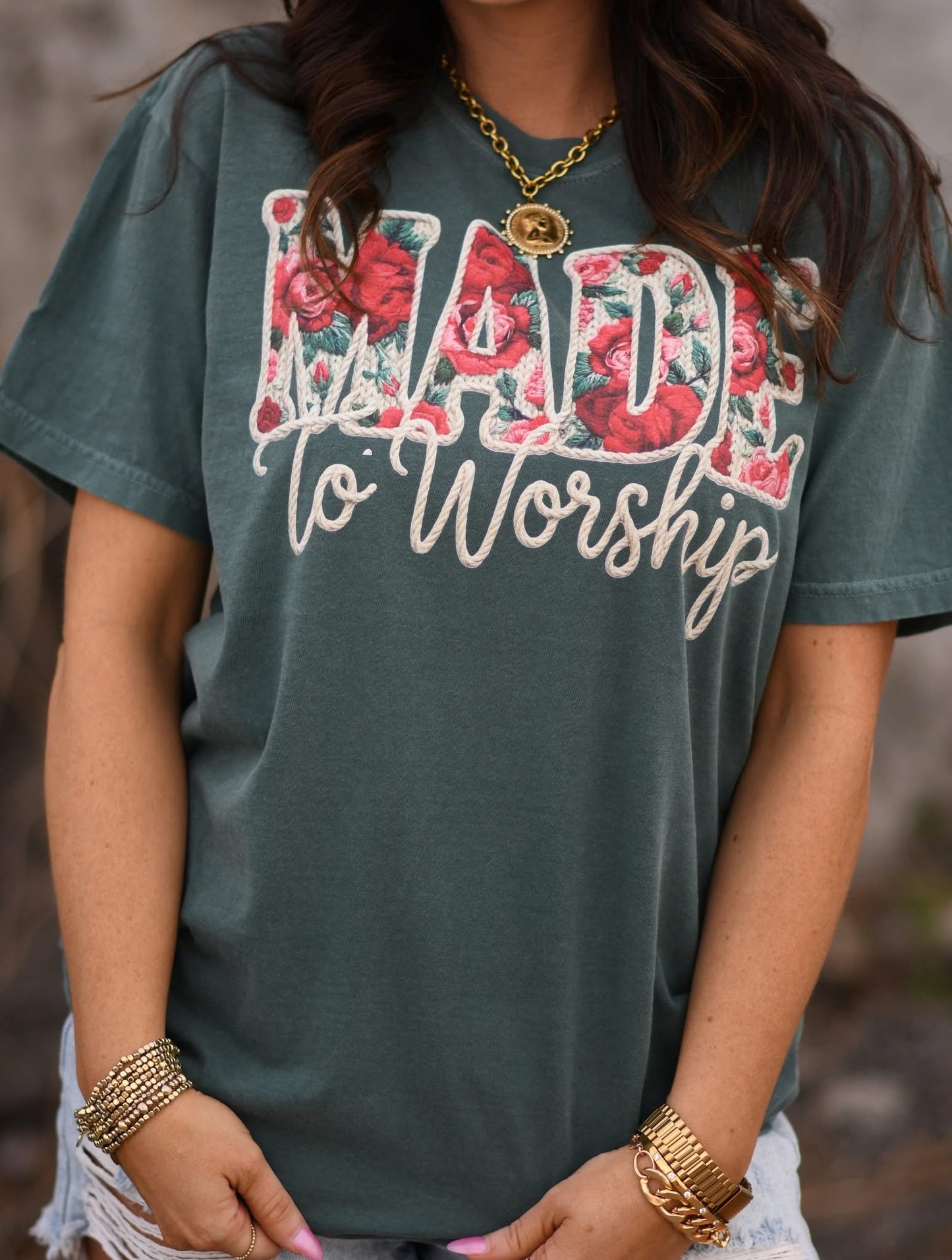 Made To Worship Floral Yarn Tee