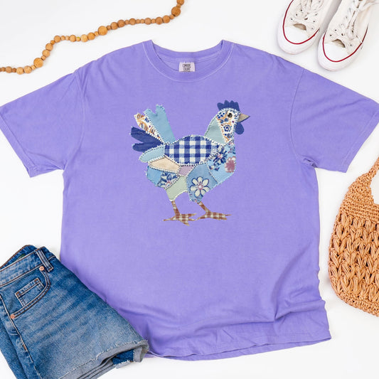 Faux Fabric Patchwork Chicken Tee