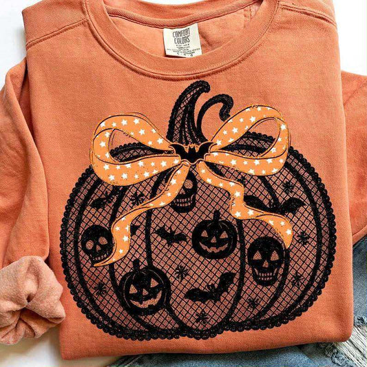 Faux Lace Pumpkin Sweatshirt