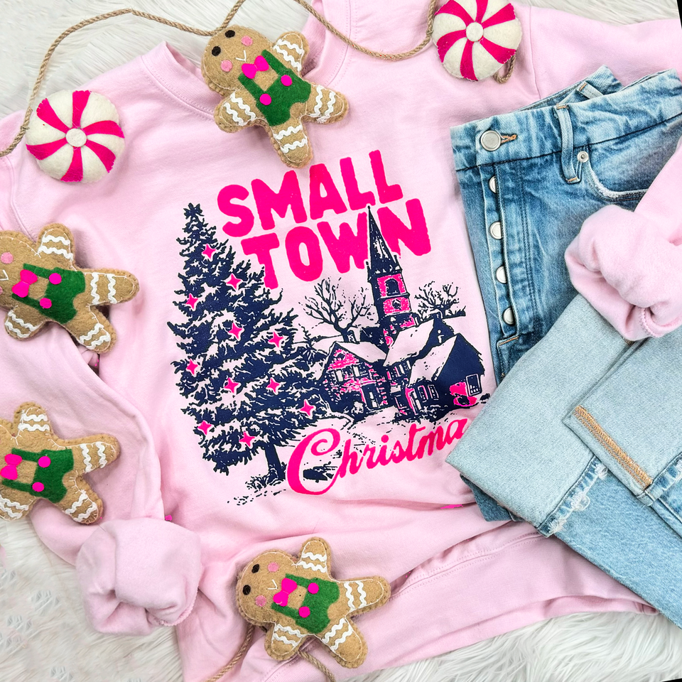 Small Town Christmas Pink Tshirt & Sweatshirt