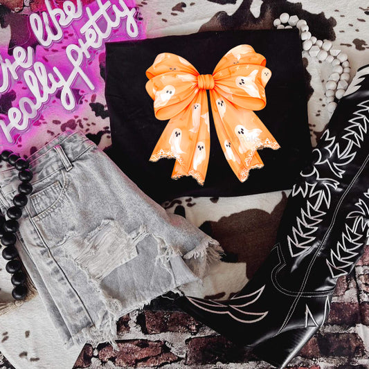 Orange Ghost Bow Tee