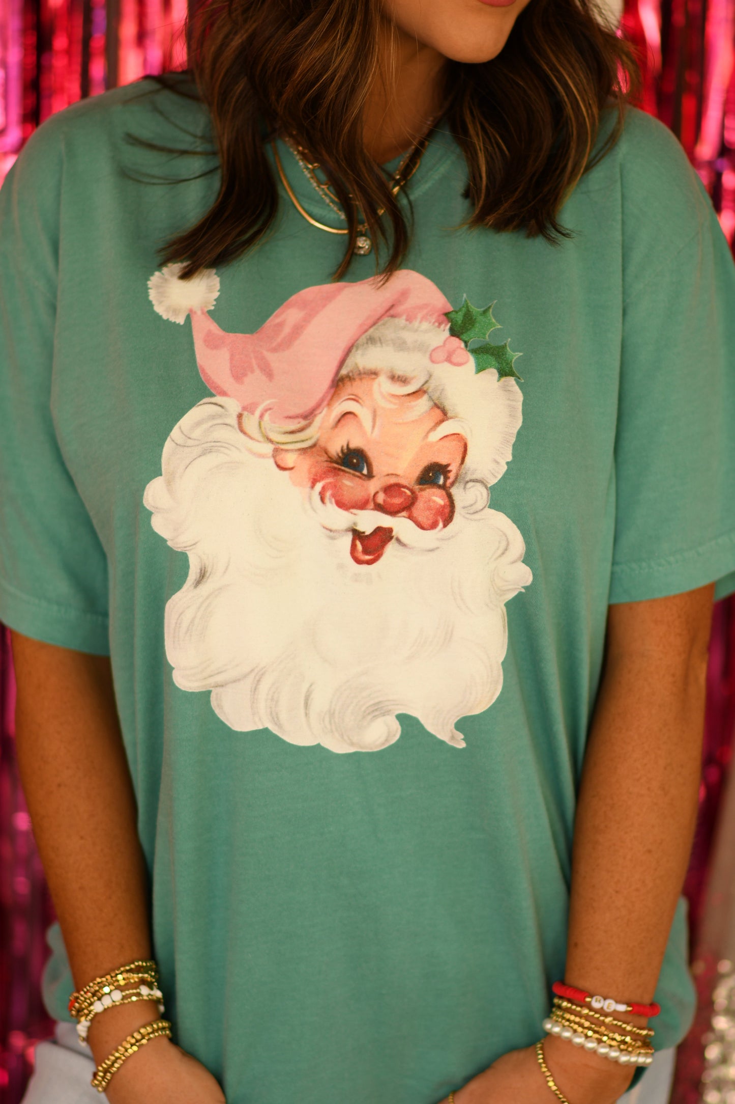 Pink Vintage Santa Mommy & Me Tee