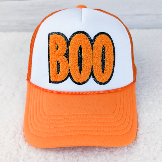 Orange and White Foam Hat with Chenille BOO