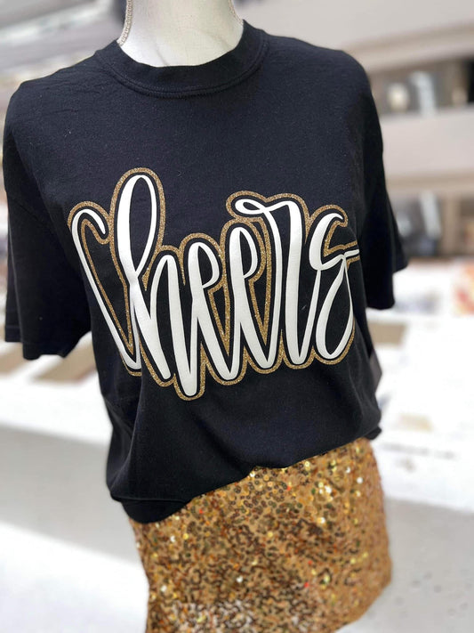 🥂Cheers Cursive Double Puff/Glitter Tee 🥂