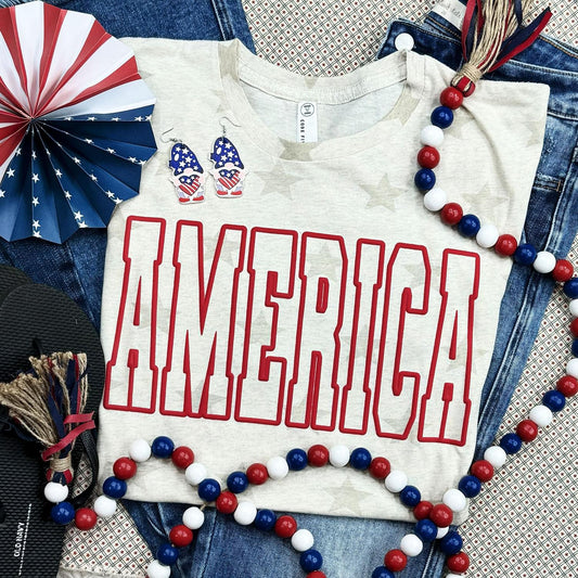 America PUFF Natural Heather Star Tee