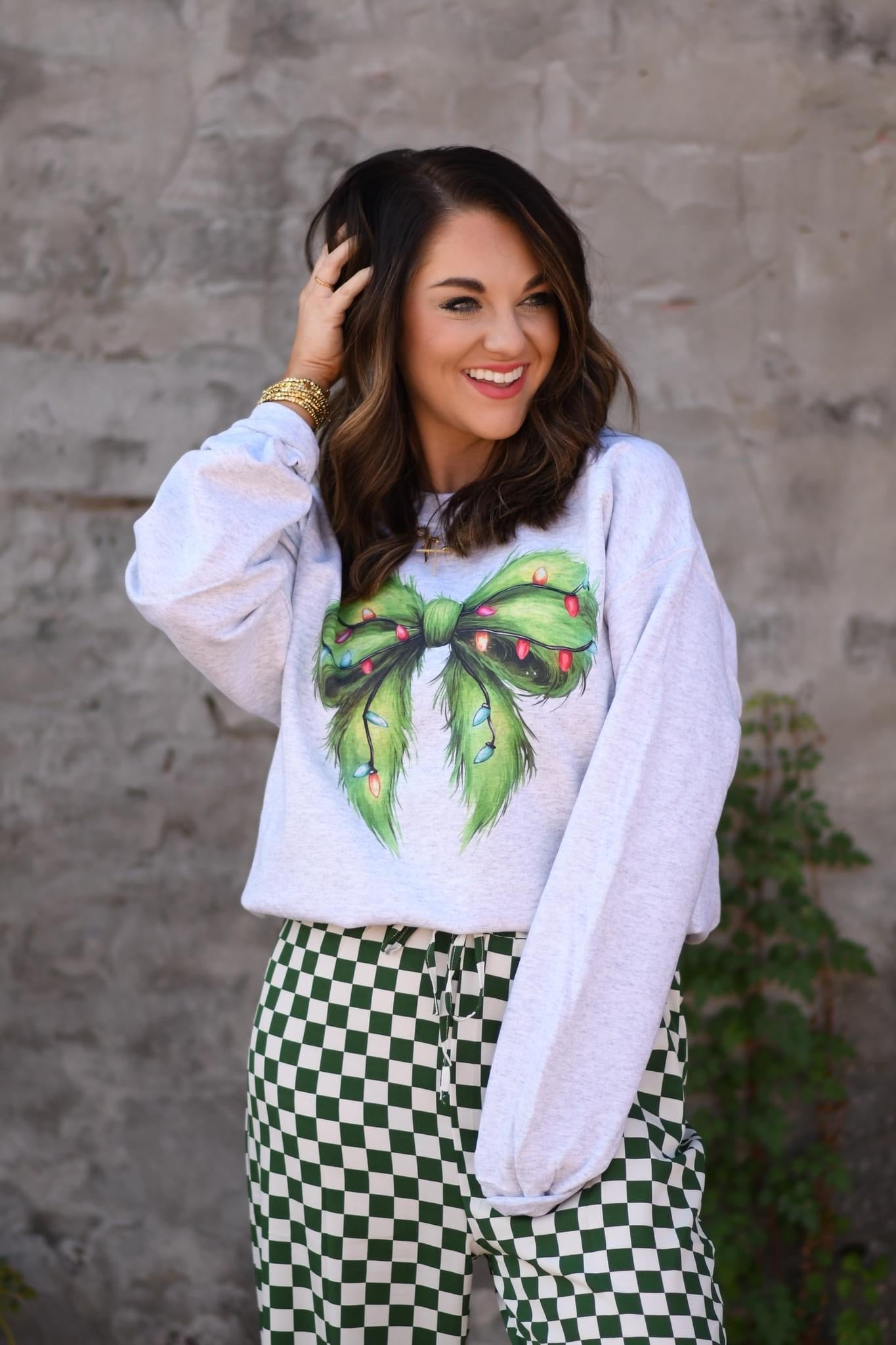 Grinch Christmas Bow Sweatshirt (Set Available)