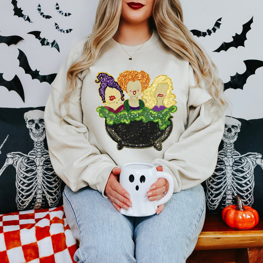 Three Witches Faux Glitter Sweatshirt