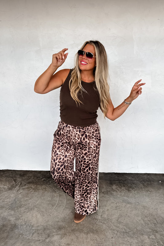 PREORDER- HADDIE SILKY CHEETAH WIDE LEG PANTS