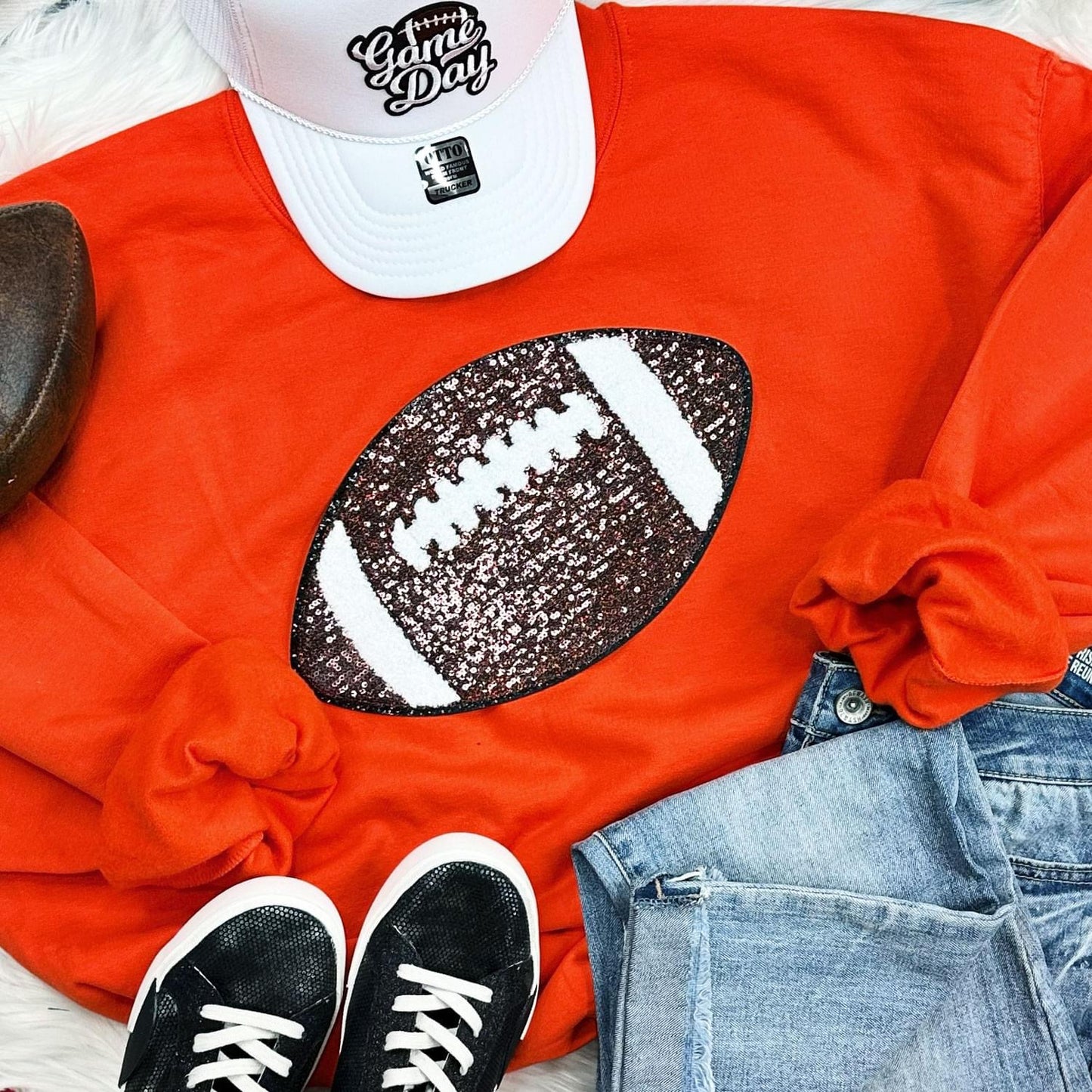 Sequins Football Chenille Patch Crewneck
