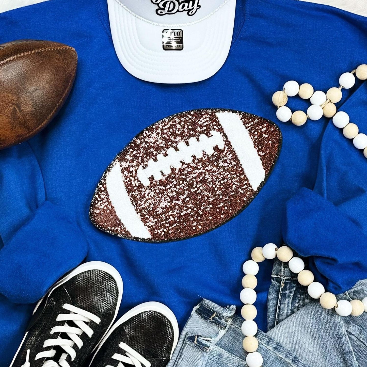 Sequins Football Chenille Patch Crewneck