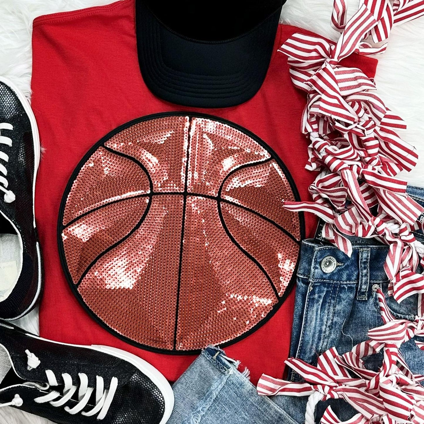Sequin Basketball Chenille Patch Everyday Tee