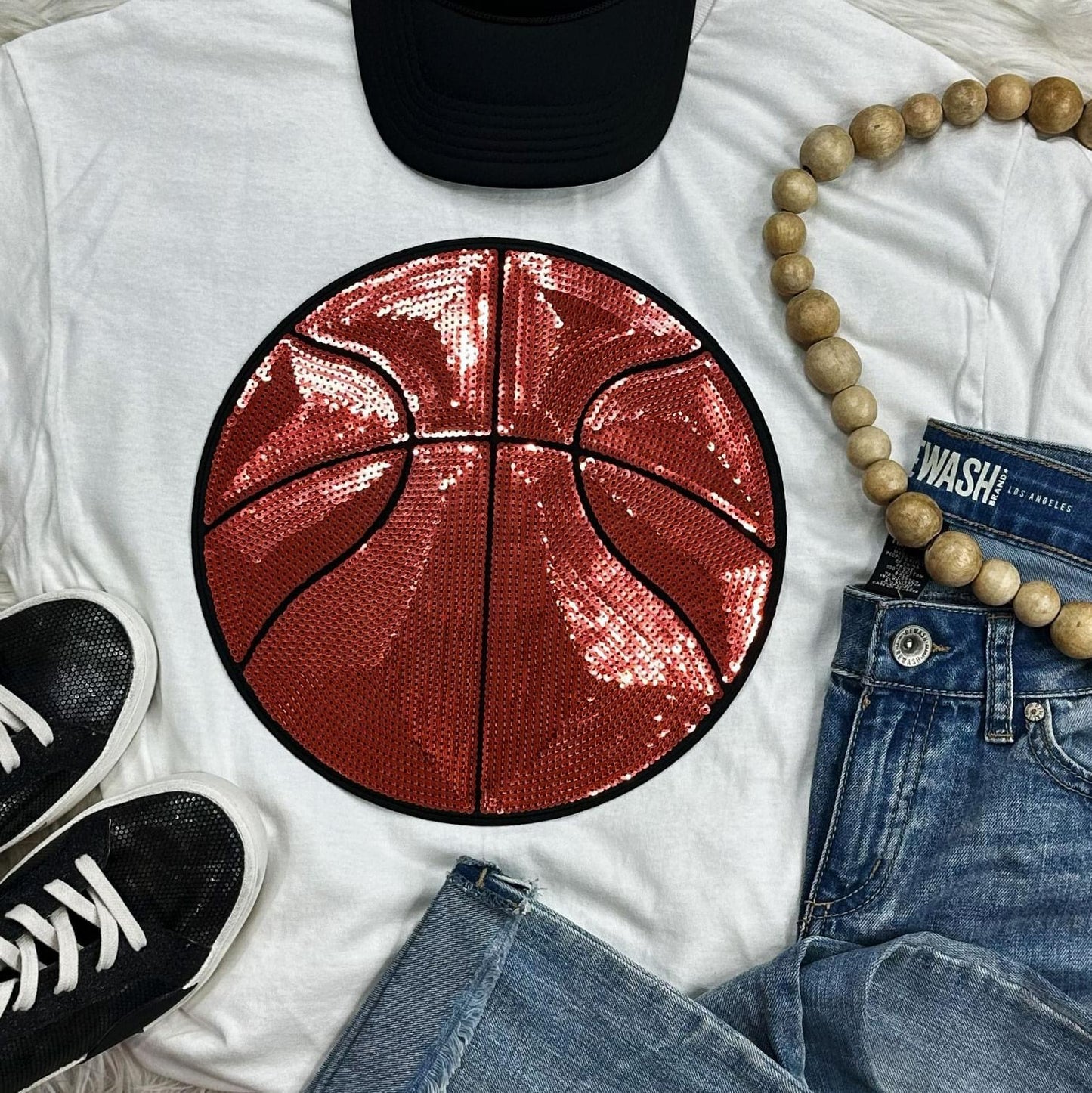 Sequin Basketball Chenille Patch Everyday Tee
