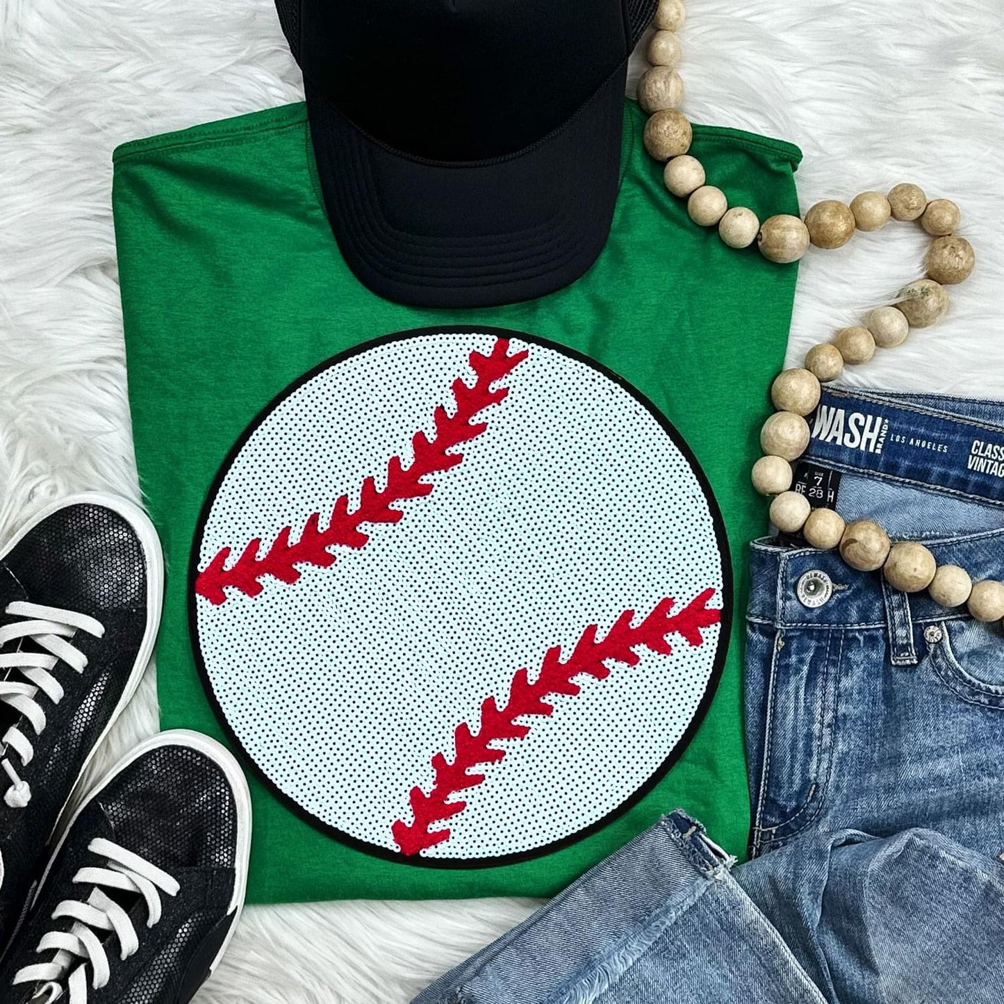 Sequin Baseball Chenille Patch Everyday Tee