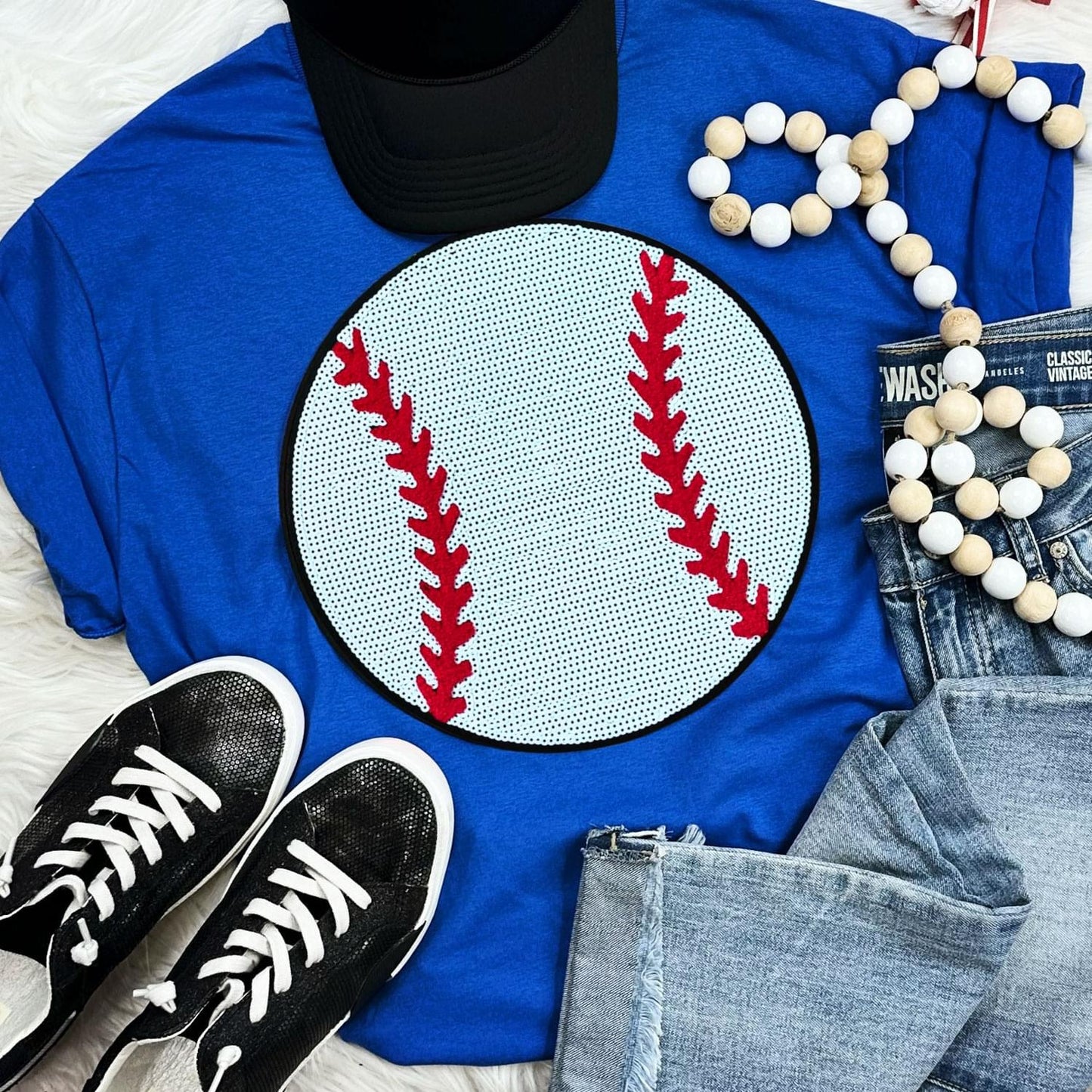 Sequin Baseball Chenille Patch Everyday Tee