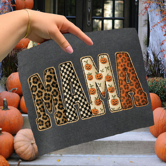 Halloween Patchwork Mama Faux Embroidery Tee