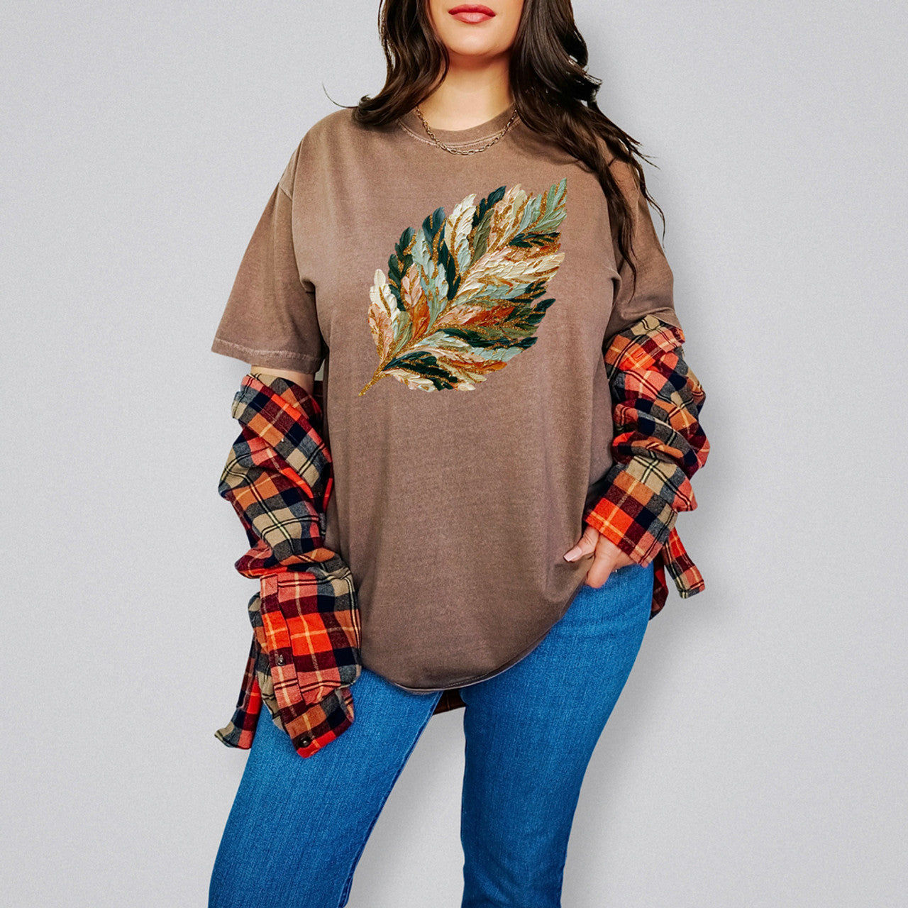 Hand Painted Fall Leaf Faux Glitter Tee