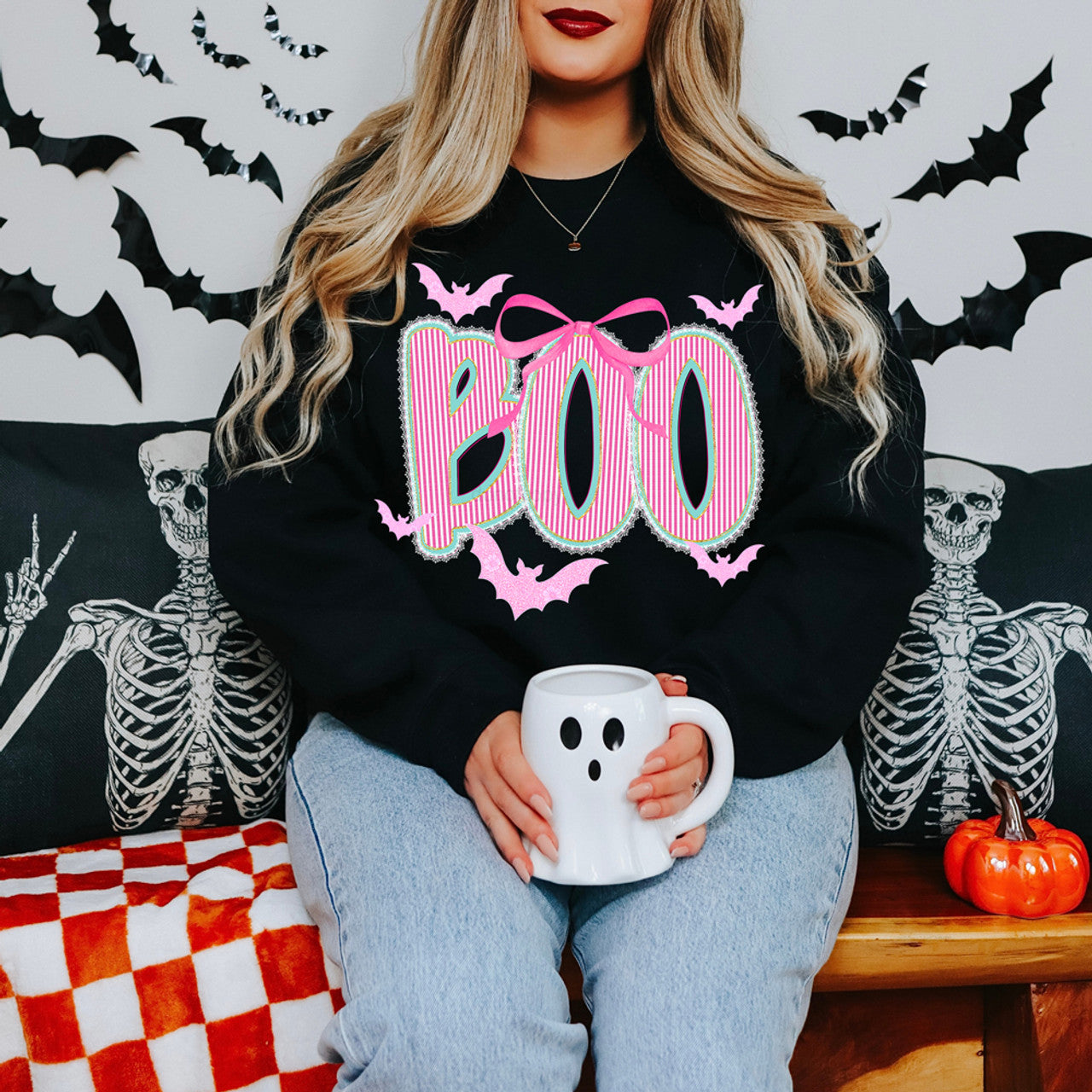 Boo Pink Seersucker Coquette Sweatshirt