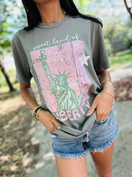 Sweet Land Of Liberty Pink DTF Tee