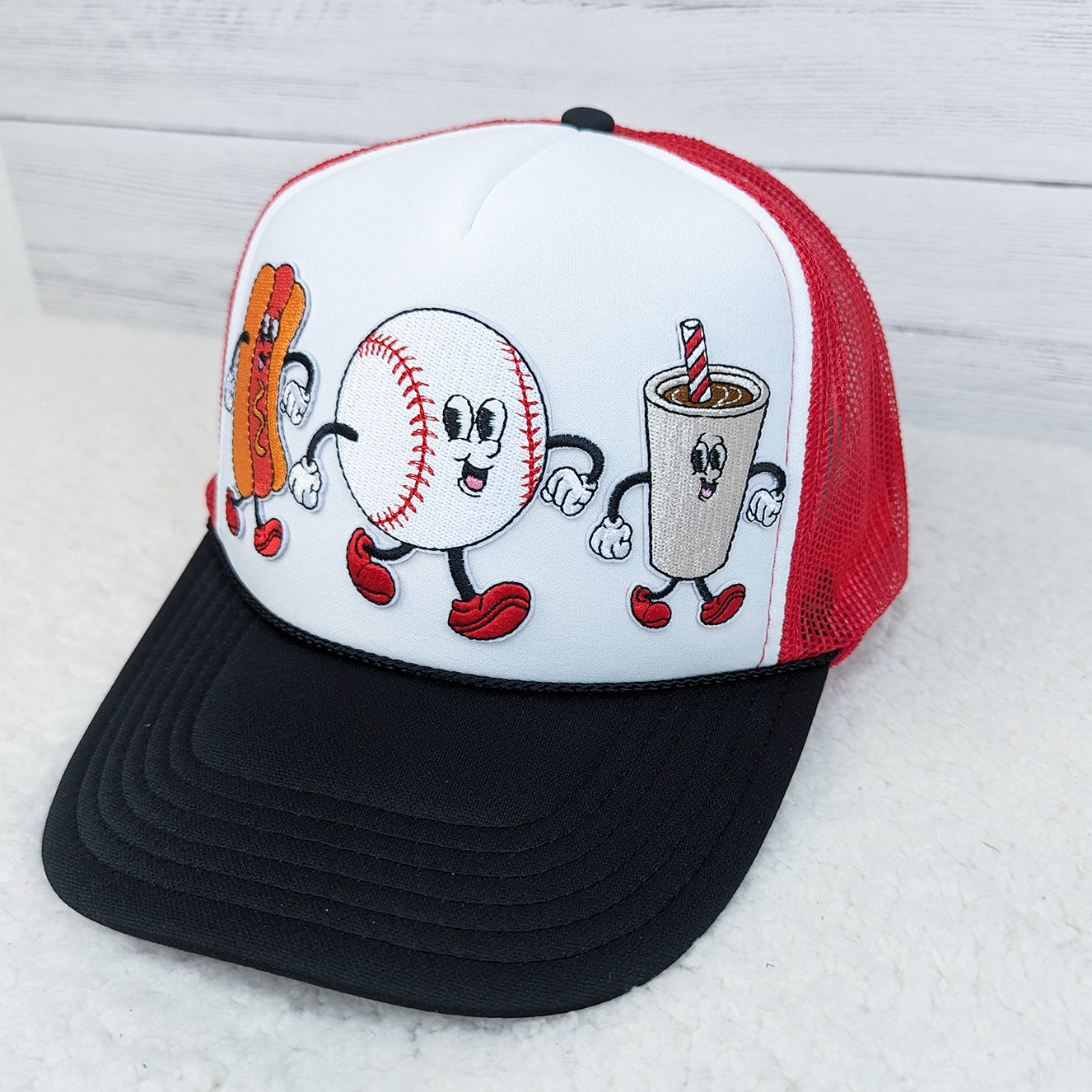 Vintage Baseball Characters Embroidered Patch Trucker Cap