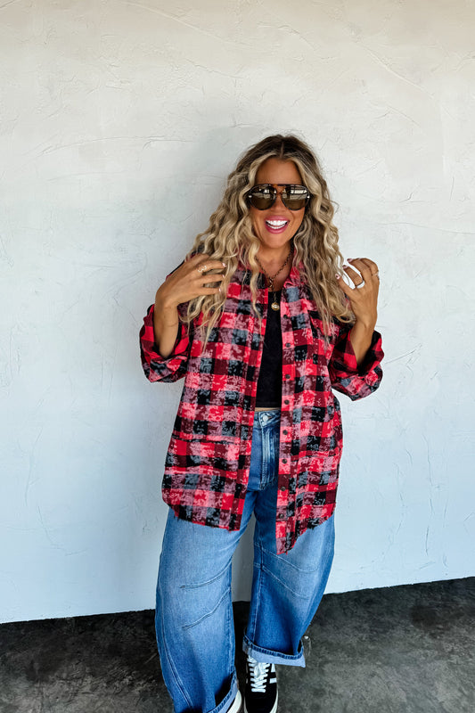 PREORDER- JUNIPER BLEACHED PLAID TOP