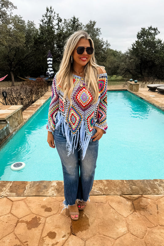 PREORDER- BOHO CROCHET KNIT TOPS (5 Colors)