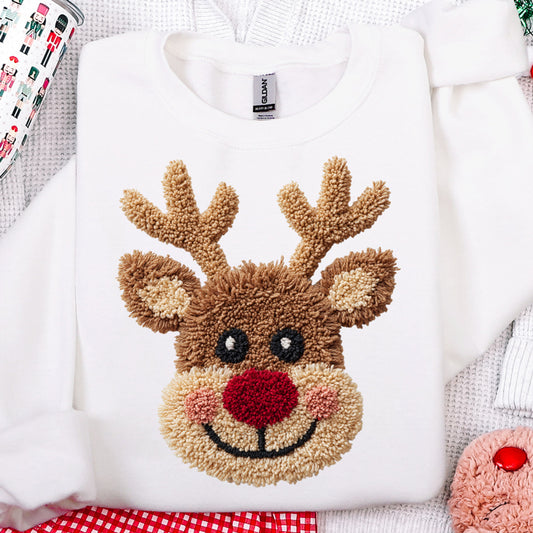 Faux Crochet Reindeer Sweatshirt