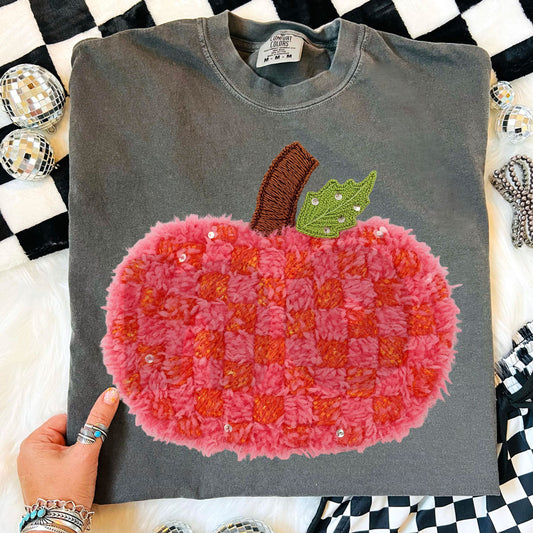 Faux Yarn Pink And Orange Pumpkin Tee
