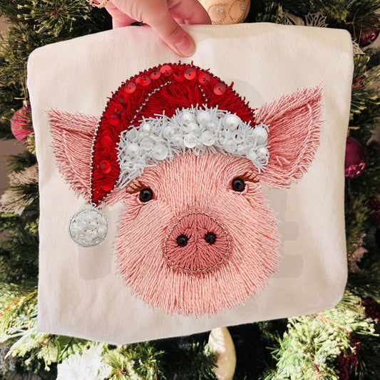 Faux Yarn Christmas Pig Tee