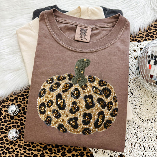 Faux Yarn Leopard Pumpkin Tee