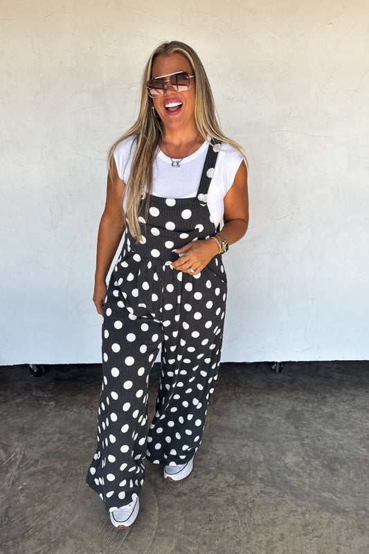 PREORDER- POLKA DOT KARLI BOHO OVERALLS (MADE IN USA)