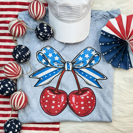 Patriotic Cherries With Bow Tee