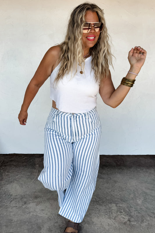 PREORDER- BEACHY STRIPE BARREL JEAN