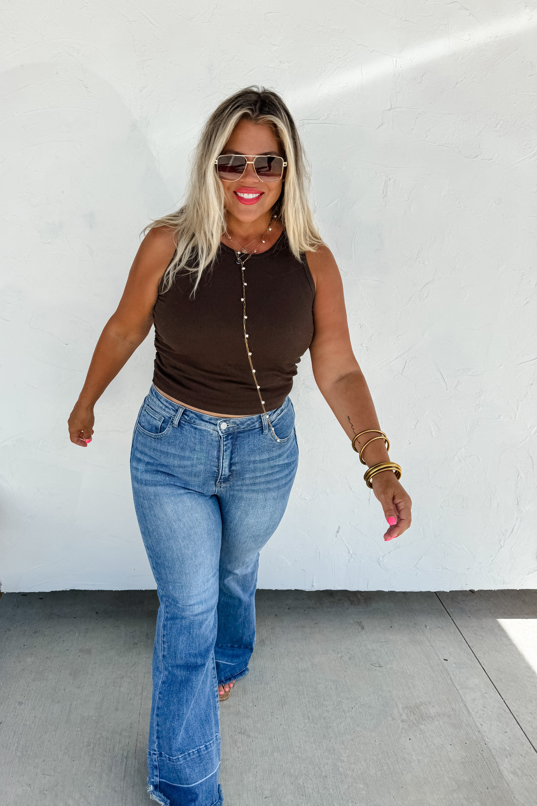 BROWN TAYLOR RIBBED TANK