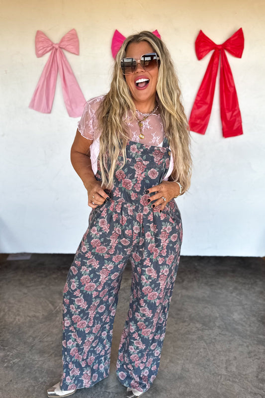PREORDER- CASSIDY FLORAL DENIM OVERALLS