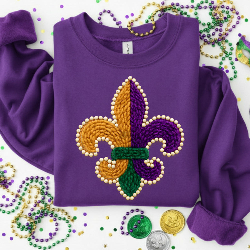 Faux Yarn Fleur-de-Lis Sweatshirt