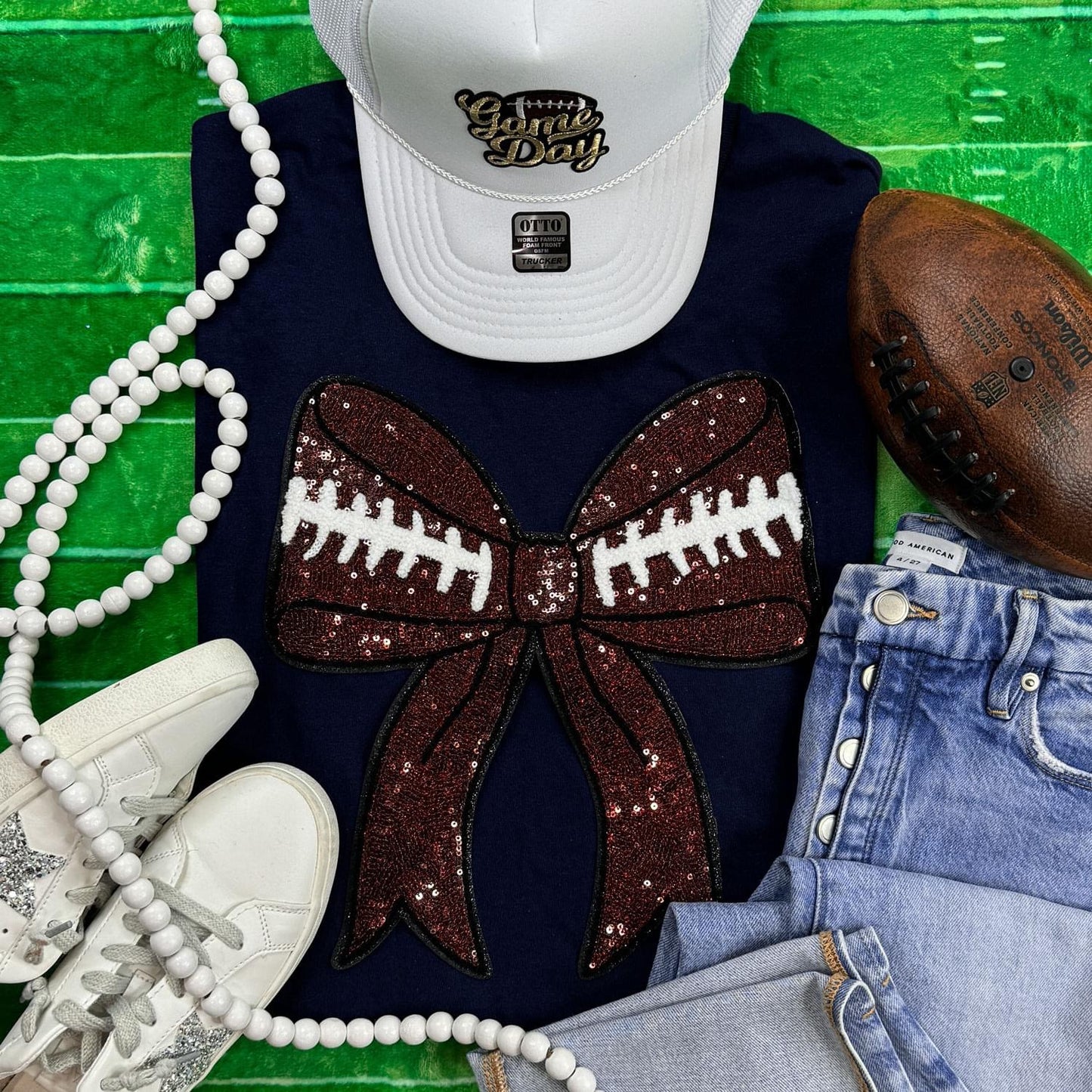 Football Sequin Bow Patch Everyday Tee