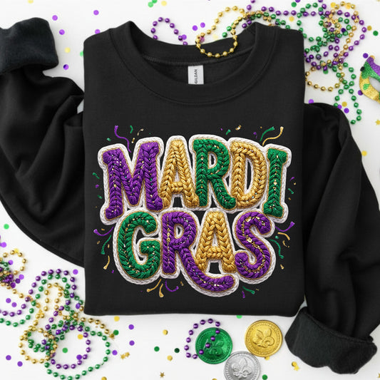 Faux Yarn Patch Mardi Gras Sweatshirt